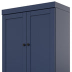 72" Navy Blue Solid Wood Adjustable Six Tier Library Bookcase with Four Doors