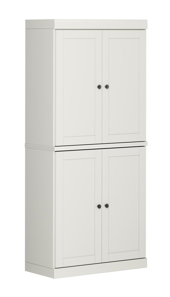 72" Off White Solid Wood Adjustable Six Tier Library Bookcase with Four Doors