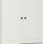 72" Off White Solid Wood Adjustable Six Tier Library Bookcase with Four Doors
