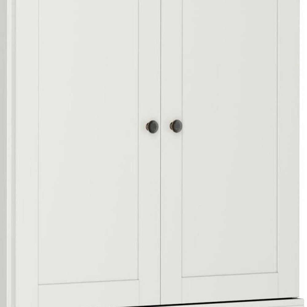 72" Off White Solid Wood Adjustable Six Tier Library Bookcase with Four Doors