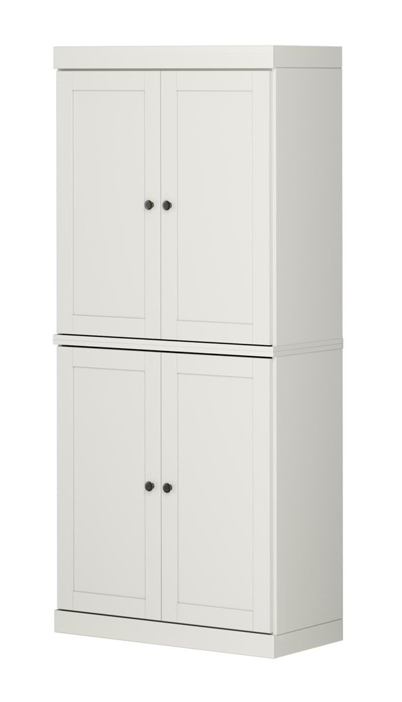 72" Off White Solid Wood Adjustable Six Tier Library Bookcase with Four Doors