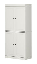 72" Off White Solid Wood Adjustable Six Tier Library Bookcase with Four Doors