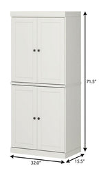 72" Off White Solid Wood Adjustable Six Tier Library Bookcase with Four Doors