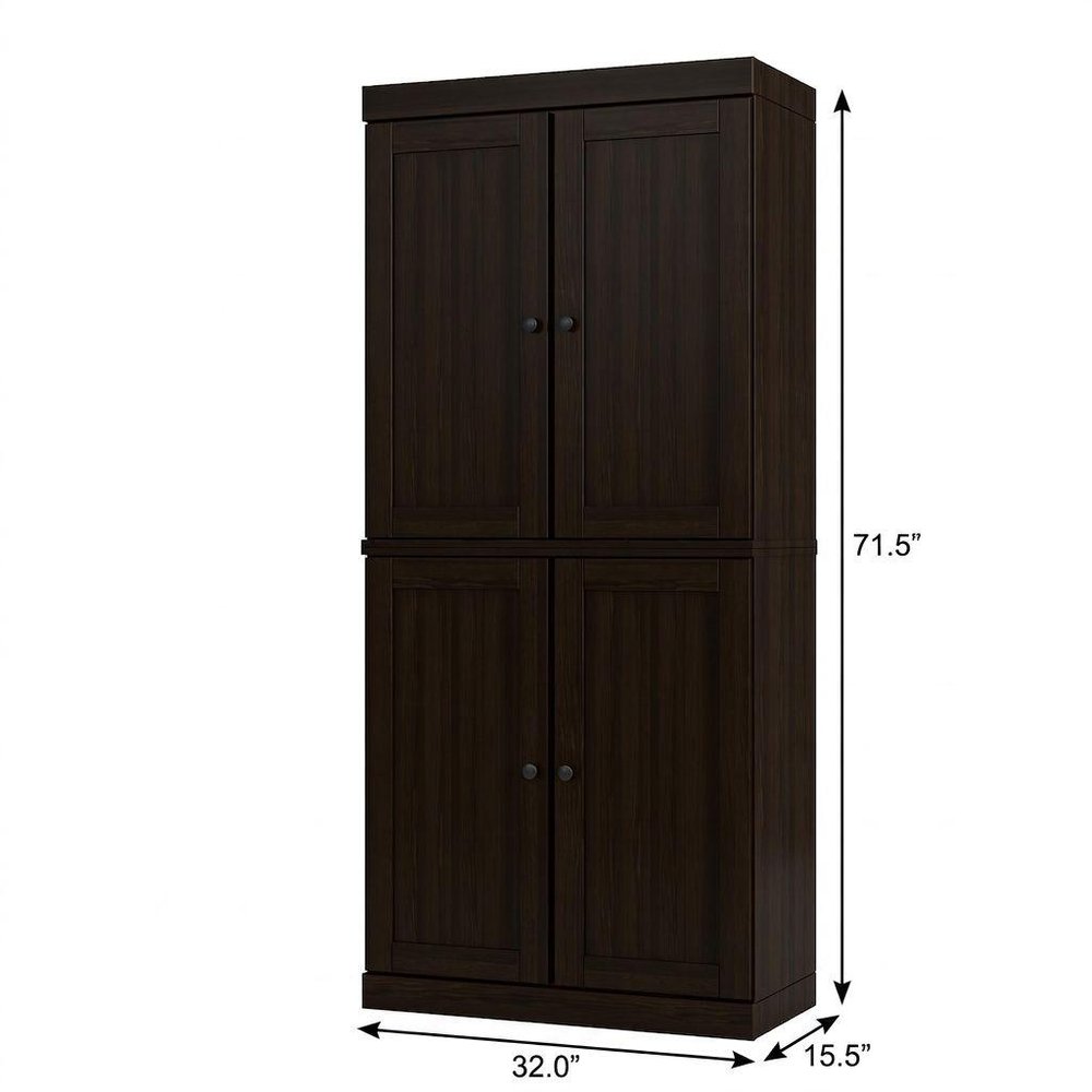 72" Espresso Solid Wood Adjustable Six Tier Library Bookcase with Four Doors