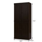 72" Espresso Solid Wood Adjustable Six Tier Library Bookcase with Four Doors
