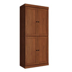 72" Coffee Solid Wood Adjustable Six Tier Library Bookcase with Four Doors