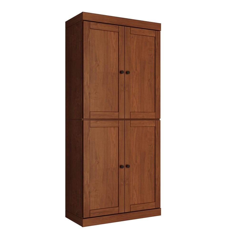 72" Coffee Solid Wood Adjustable Six Tier Library Bookcase with Four Doors