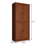 72" Coffee Solid Wood Adjustable Six Tier Library Bookcase with Four Doors