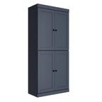 72" French Blue Solid Wood Adjustable Six Tier Library Bookcase with Four Doors