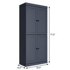 72" French Blue Solid Wood Adjustable Six Tier Library Bookcase with Four Doors