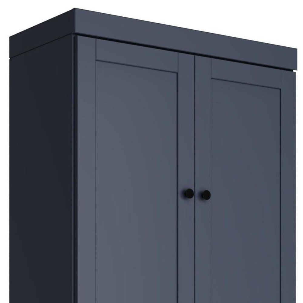 72" French Blue Solid Wood Adjustable Six Tier Library Bookcase with Four Doors