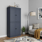 72" French Blue Solid Wood Adjustable Six Tier Library Bookcase with Four Doors