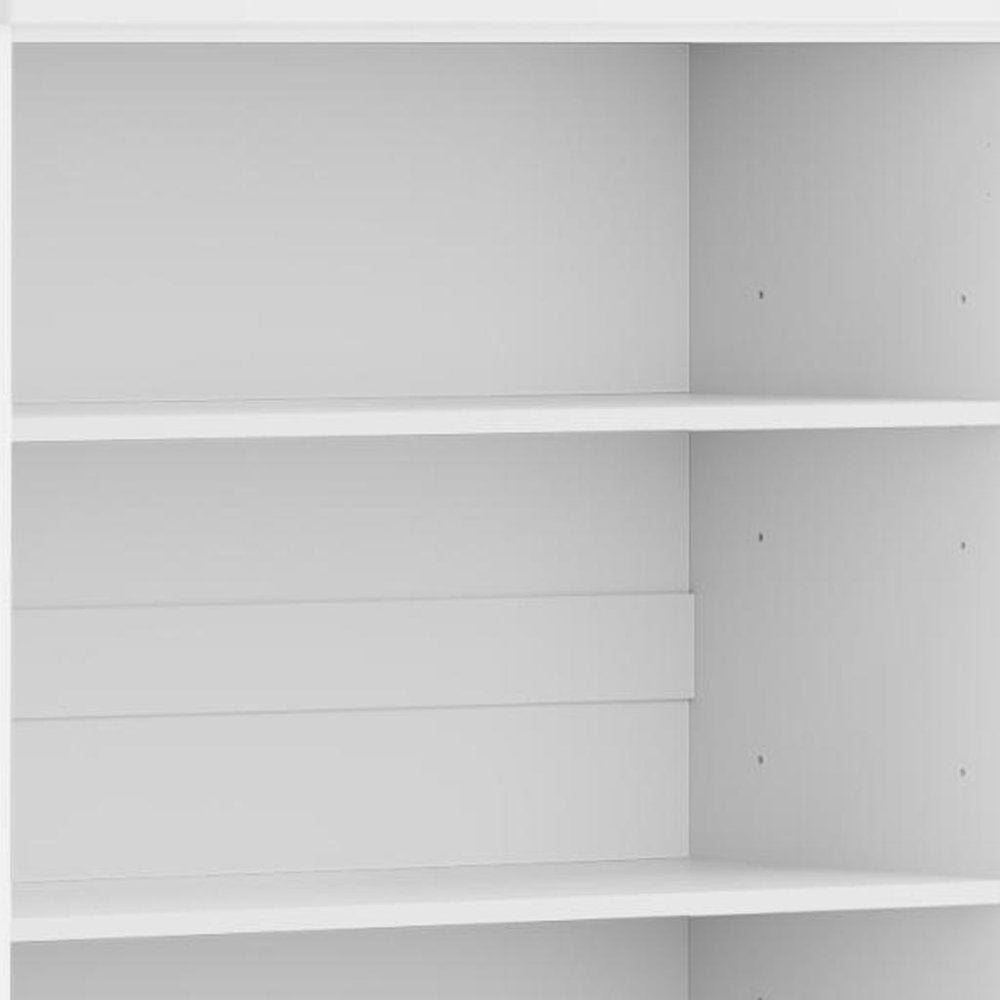 72" White Solid Wood Adjustable Six Tier Library Bookcase with Two Doors
