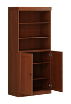 72" Coffee Solid Wood Adjustable Six Tier Library Bookcase with Two Doors