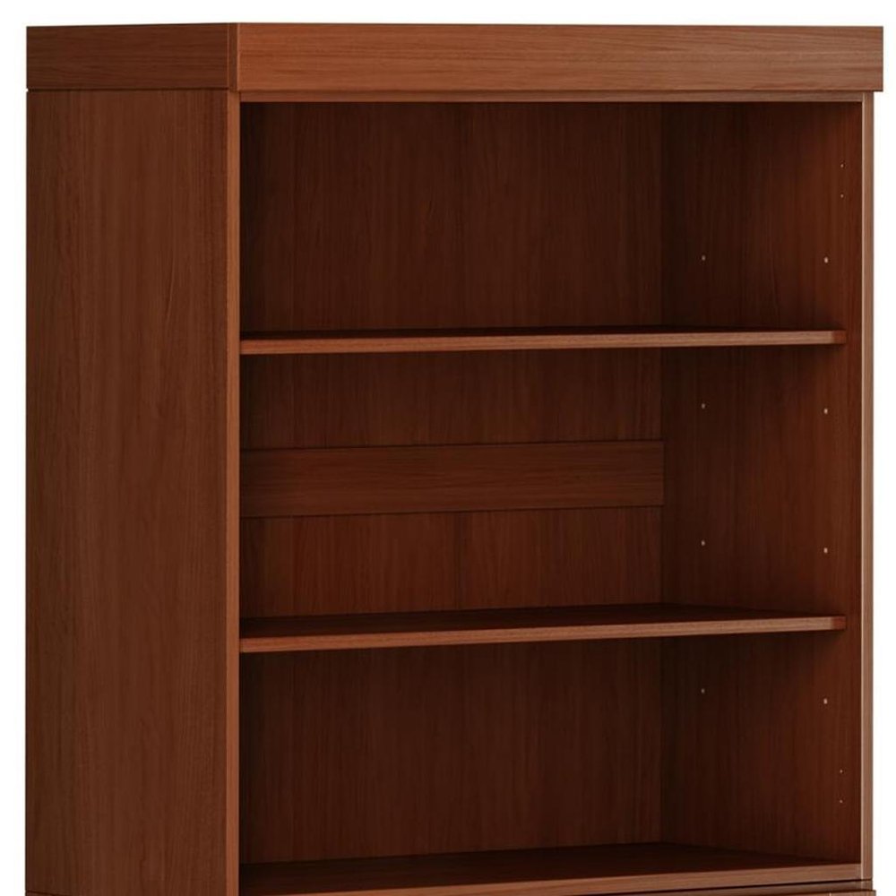72" Coffee Solid Wood Adjustable Six Tier Library Bookcase with Two Doors