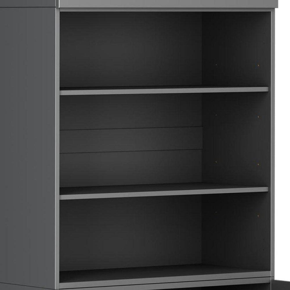 72" Gray Solid Wood Adjustable Six Tier Library Bookcase with Two Doors