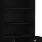 72" Black Solid Wood Adjustable Six Tier Library Bookcase with Two Doors