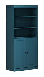 72" Teal Blue Solid Wood Adjustable Six Tier Library Bookcase with Two Doors