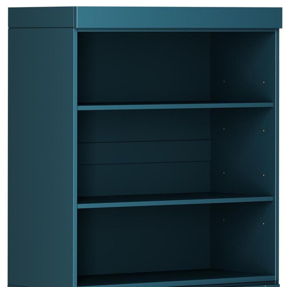 72" Teal Blue Solid Wood Adjustable Six Tier Library Bookcase with Two Doors