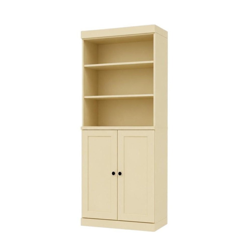 72" Yellow Solid Wood Adjustable Six Tier Library Bookcase with Two Doors