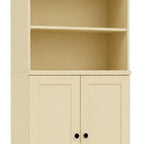 72" Yellow Solid Wood Adjustable Six Tier Library Bookcase with Two Doors