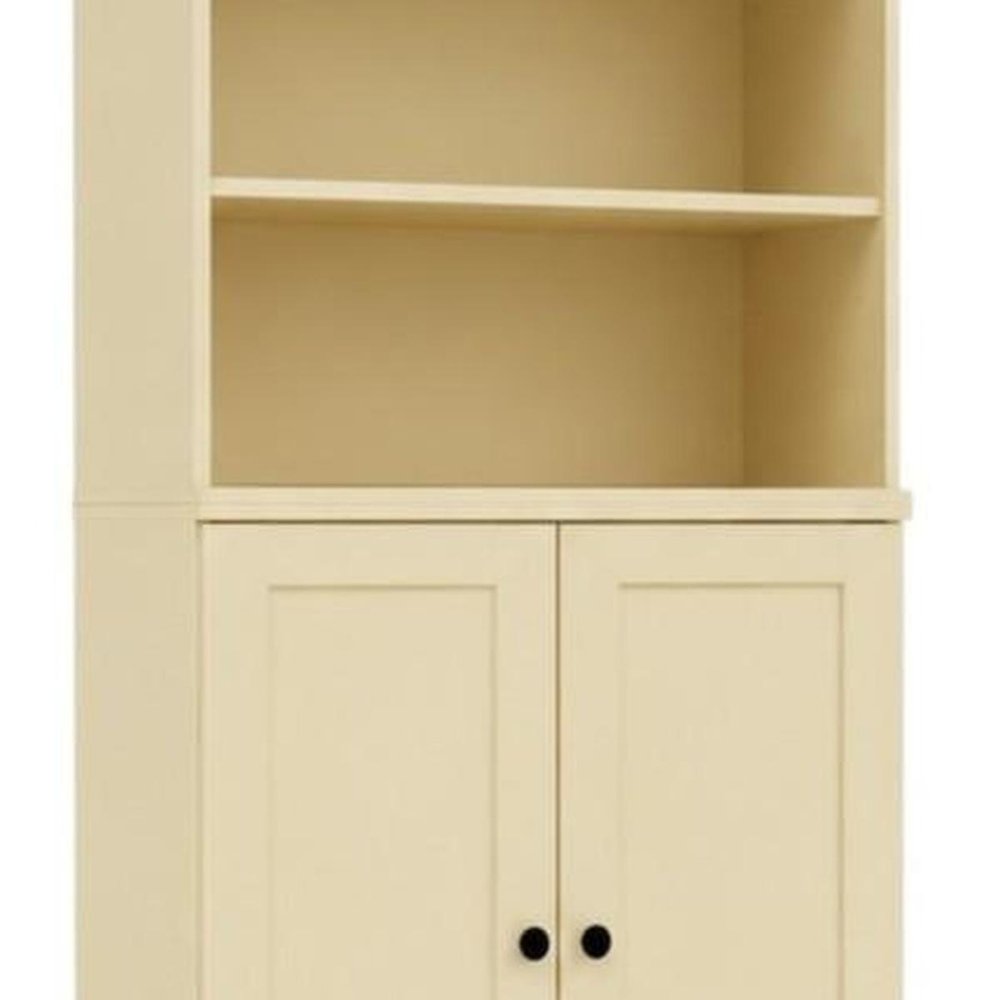 72" Yellow Solid Wood Adjustable Six Tier Library Bookcase with Two Doors