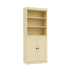72" Yellow Solid Wood Adjustable Six Tier Library Bookcase with Two Doors