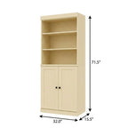72" Yellow Solid Wood Adjustable Six Tier Library Bookcase with Two Doors