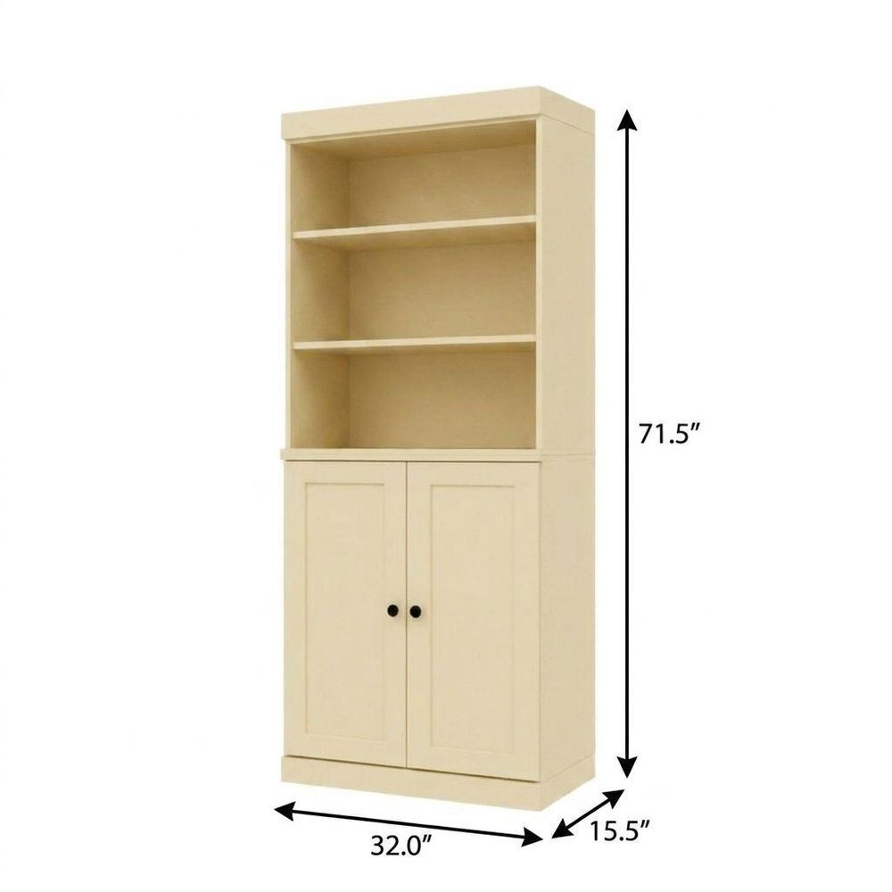 72" Yellow Solid Wood Adjustable Six Tier Library Bookcase with Two Doors