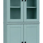 72" Aqua Solid Wood Adjustable Six Tier Library Bookcase with Two Doors