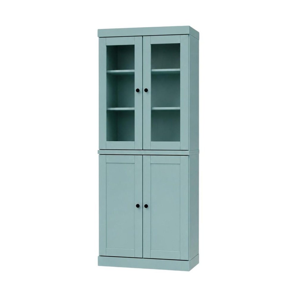 72" Aqua Solid Wood Adjustable Six Tier Library Bookcase with Two Doors