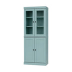 72" Aqua Solid Wood Adjustable Six Tier Library Bookcase with Two Doors