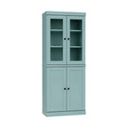 72" Aqua Solid Wood Adjustable Six Tier Library Bookcase with Two Doors