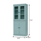 72" Aqua Solid Wood Adjustable Six Tier Library Bookcase with Two Doors