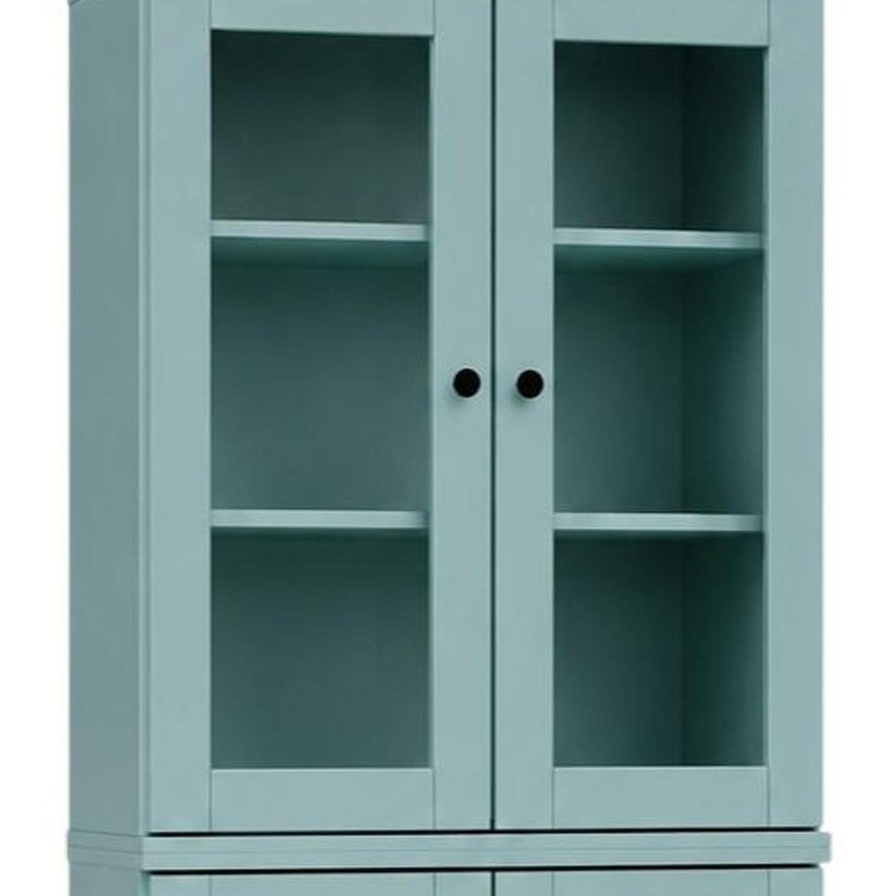 72" Aqua Solid Wood Adjustable Six Tier Library Bookcase with Two Doors