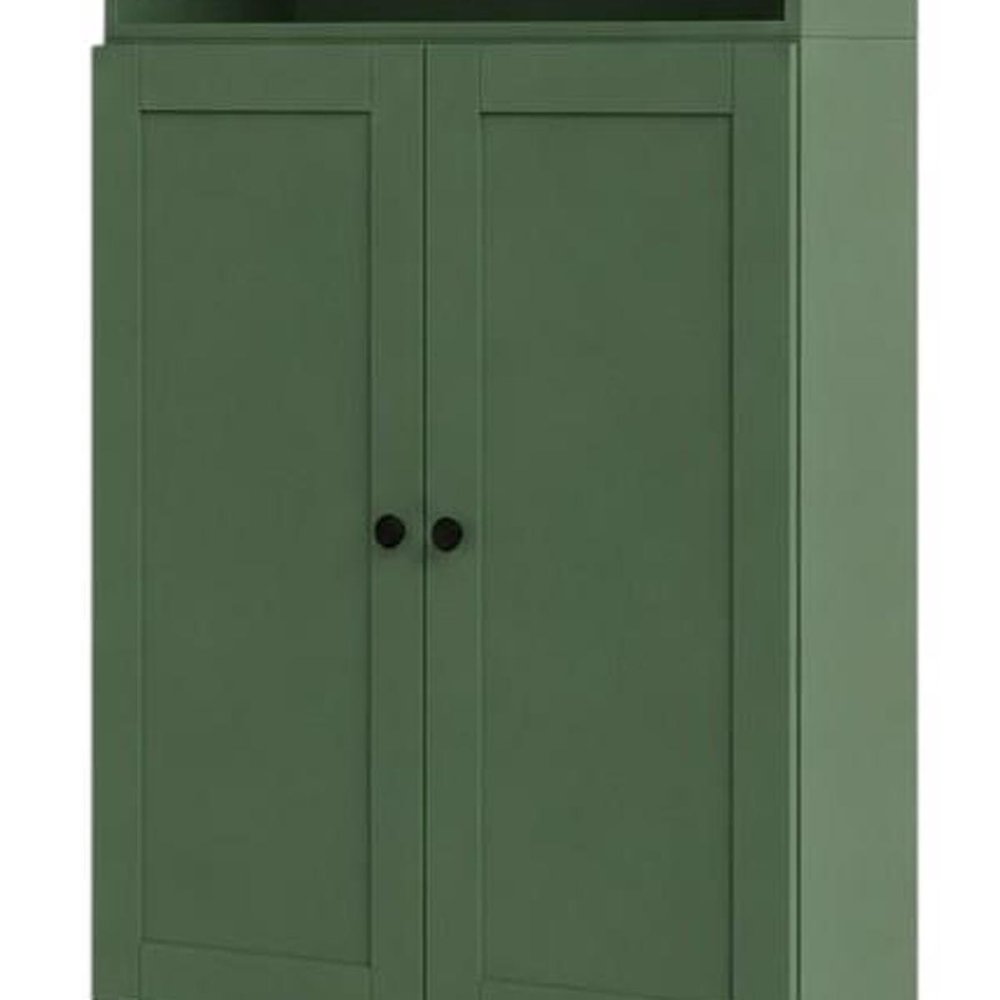 72" Green Solid Wood Adjustable Six Tier Library Bookcase with Two Doors