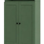 72" Green Solid Wood Adjustable Six Tier Library Bookcase with Two Doors