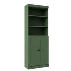 72" Green Solid Wood Adjustable Six Tier Library Bookcase with Two Doors