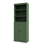 72" Green Solid Wood Adjustable Six Tier Library Bookcase with Two Doors