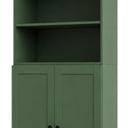 72" Green Solid Wood Adjustable Six Tier Library Bookcase with Two Doors