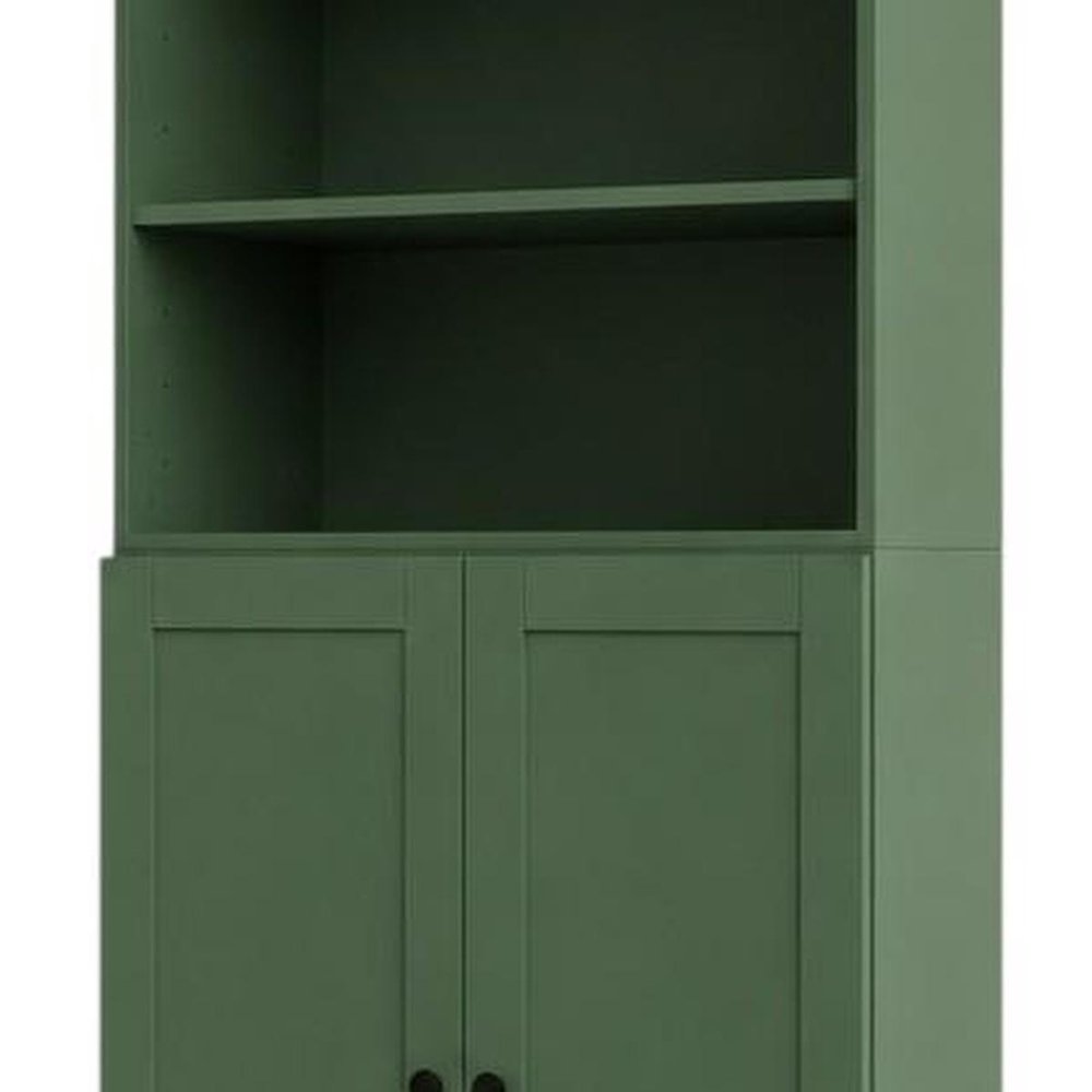 72" Green Solid Wood Adjustable Six Tier Library Bookcase with Two Doors