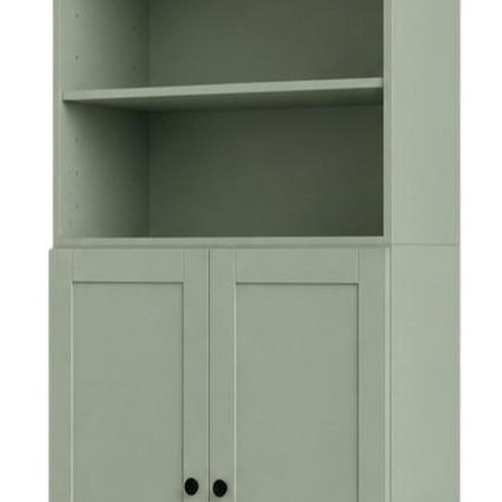 72" Sage Solid Wood Adjustable Six Tier Library Bookcase with Two Doors