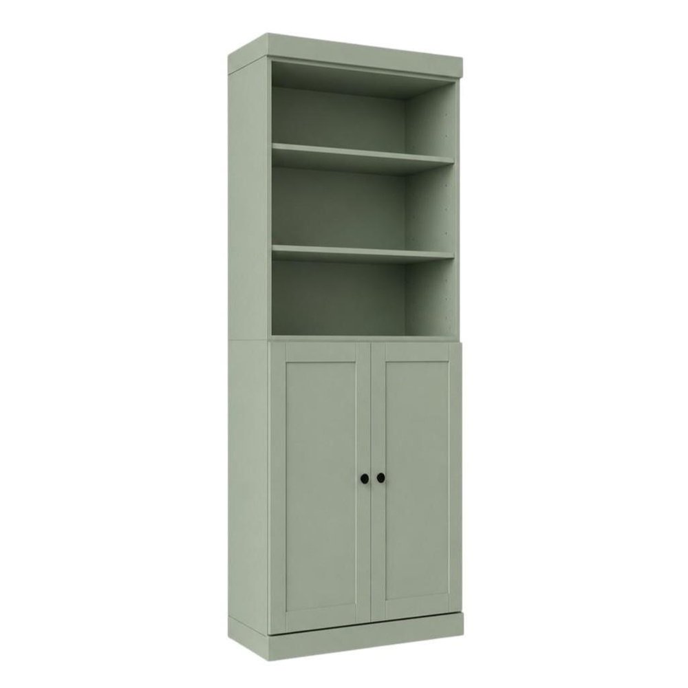 72" Sage Solid Wood Adjustable Six Tier Library Bookcase with Two Doors