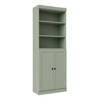 72" Sage Solid Wood Adjustable Six Tier Library Bookcase with Two Doors