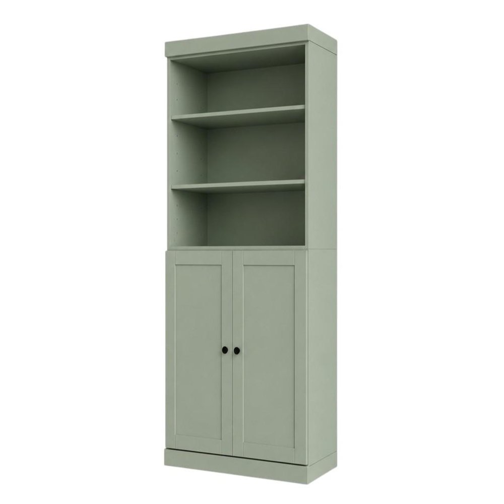 72" Sage Solid Wood Adjustable Six Tier Library Bookcase with Two Doors
