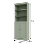 72" Sage Solid Wood Adjustable Six Tier Library Bookcase with Two Doors