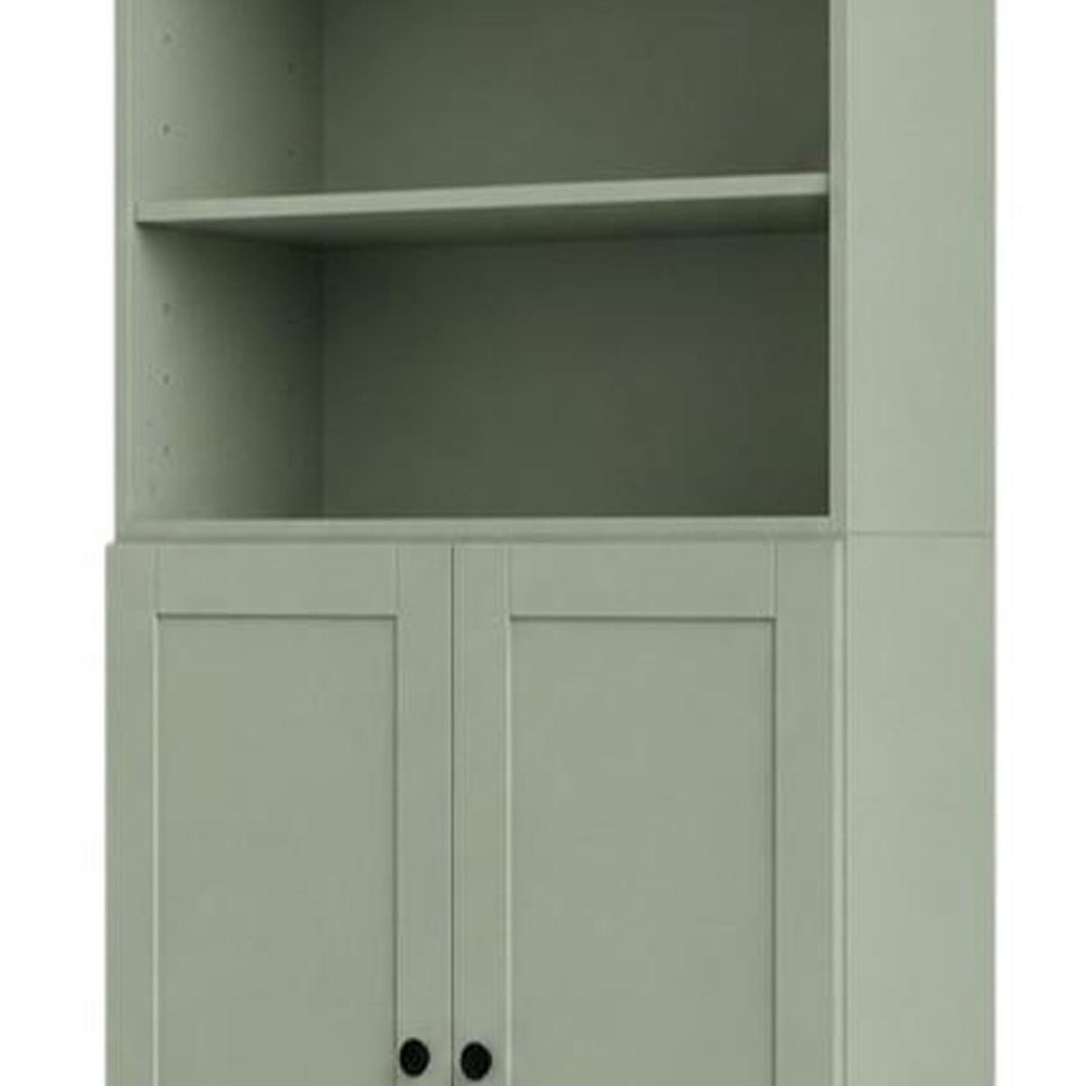 72" Sage Solid Wood Adjustable Six Tier Library Bookcase with Two Doors