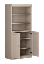 72" Beige Solid Wood Adjustable Six Tier Library Bookcase with Two Doors