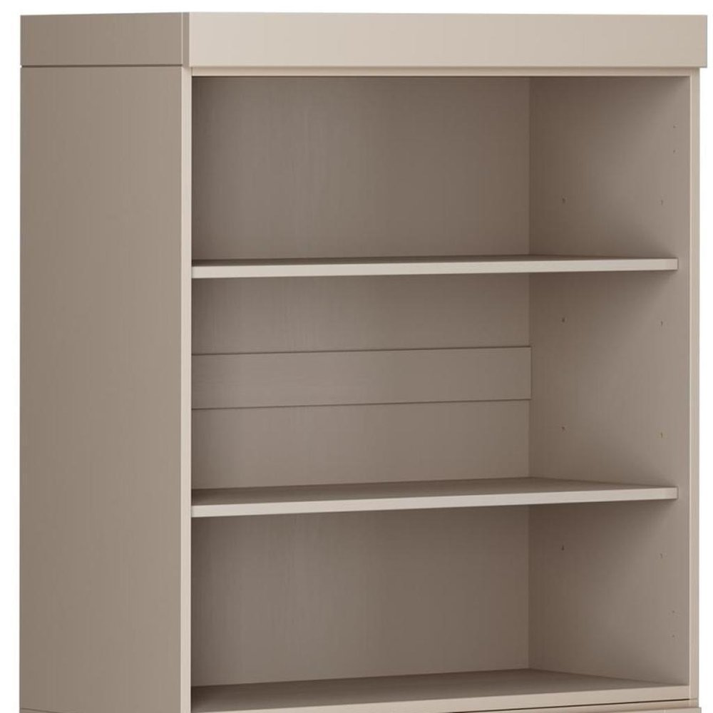 72" Beige Solid Wood Adjustable Six Tier Library Bookcase with Two Doors