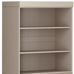 72" Beige Solid Wood Adjustable Six Tier Library Bookcase with Two Doors